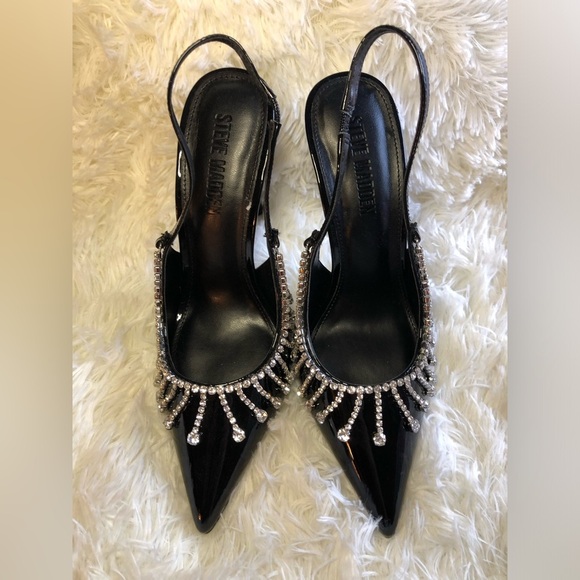 Steve Madden Black Slingback Heels with Rhinestone Detailing - Picture 6 of 16